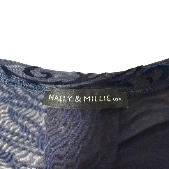 Nally and Millie Womens Velvet Burnout Tunic Top Sz M Sheer Boho Artsy Feminine - Picture 6 of 7